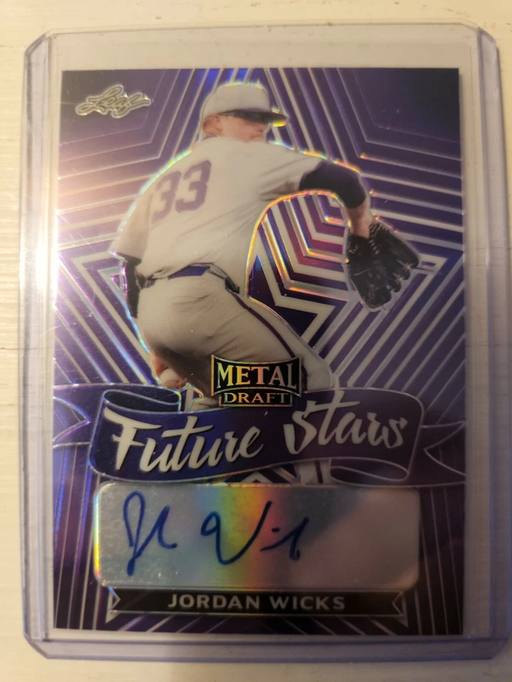 2021 Leaf Metal Draft JORDAN WICKS Future Stars purple-12/25-Cubs 1st round - Image 1 of 2
