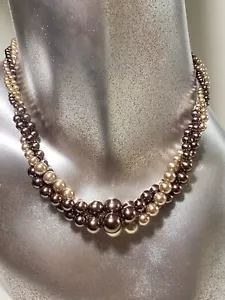 FREE Shipping RMN Vintage Pearlized Brown Bead Necklace 3 Twisted Strands - Picture 1 of 13