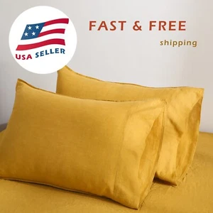 Linen Pillow Case Set of 2 - 100% Natural Washed French Flax Breath Pillowcases - Picture 1 of 61