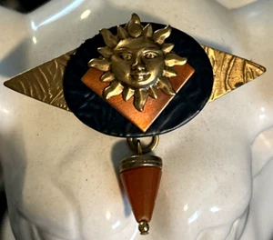 Broche Sol Celestial Metales Mezclados Años 90 Piedra Pulida/Vidrio Cuelga XLNT! - Imagen 1 de 3