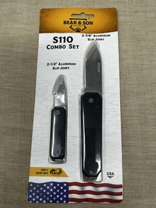 Bear & Son S110/S109 Slip Joint Folding Knife Combo Set Aluminum Black Handle - Picture 1 of 2