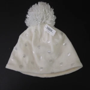 Gap Kids Hat Girls Beanie PomPom Sparkle Polka Dots Fleece Cream  Size Large/XL - Picture 1 of 4