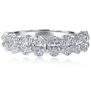 2.25 Ct Oval Cut Lab Grown Diamond Half Eternity Wedding Band Ring 14k Gold - Picture 1 of 18
