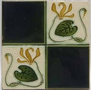Art Nouveau Fireplace Tile Floral Majolica Checker Henry Richards C1903 AE6 - Picture 1 of 3