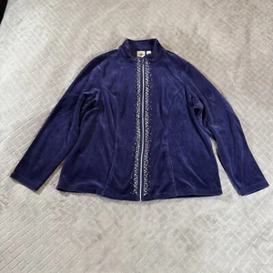 Chicos Zenergy Women Large Sweatshirt Purple Velour Rhinestone Full Zip Athletic - Picture 1 of 15