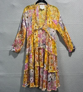Johnny Was Dress Womens XS Yellow Renee Mini Tiered Floral Print - Picture 1 of 15