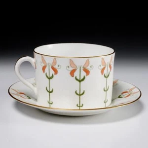 Royal Doulton Art Nouveau Peach Green White Flat Cup Saucer Set - Picture 1 of 6