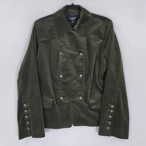 Talbots Jacket Womens 14 Green Velvet Double Breasted Military Blazer Career - Picture 1 of 11