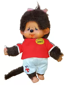 Monchhichi Sekiguchi Chic-a-Boo 8" THUMB SUCKING MONKEY 1970's Sports Red - Picture 1 of 9