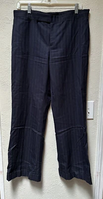 Pantalones Ralph Lauren Etiqueta Negra 10 Azul Marino Blanco Rayas 100% Lana Foto 1 de 4