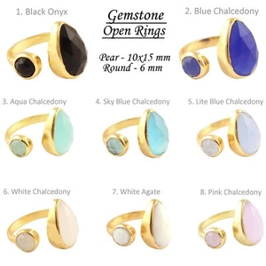 Good Quality Gemstone Gold Plated Handmade Adjustable Open Rings Wedding Gift - Picture 1 of 56