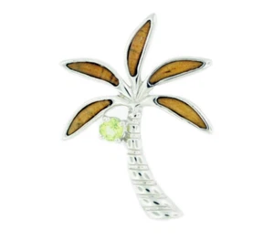 925 Sterling Silver Natural Hawaiian Koa Wood and Peridot Pendant - Palm Tree - Picture 1 of 1
