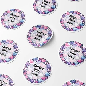 Knitted With Love Circle Stickers - 25mm - 35mm - 50mm - 60mm Matte or Gloss - Picture 1 of 7