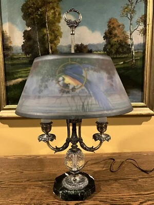 pairpoint arts crafts reverse painted antique lamp handel bradley hubbard era - Image 1 of 4