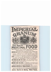 1890 Imperial Granum Medical Food John Carle & Sons Originaldruck AD - Bild 1 von 1