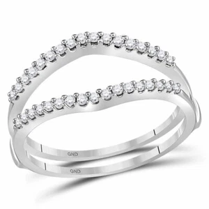 14k White Gold Round Diamond Ring Guard Wrap Enhancer Wedding Band 1/4 Cttw - Picture 1 of 4
