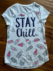 NWOT Justice Girls Stay Chill White Graphic Short Sleeve T-Shirt Youth Size 10 - Picture 1 of 5