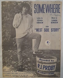 P . J . PROBY - SOMEWHERE - VINTAGE SHEET MUSIC - Picture 1 of 1