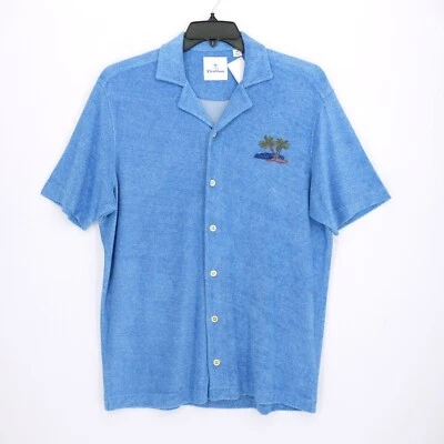 Roundtree Yorke Caribbean Short-Sleeve Shirt M Blue Palm Island Embroidered NWT - Image 1 of 4