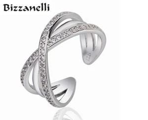 Anello a fascia intrecciato in argento 925 con zircone A+++ di eccezionale luce - Foto 1 di 4