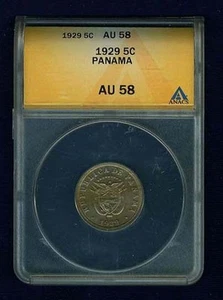 PANAMA 1929 5 CENTIMOS COIN,ALMOST UNCIRCULATED, CERTIFIED ANACS AU58 - Picture 1 of 4