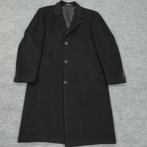Chaps Coat Mens 44L Black Wool Blend Long Overcoat Classic Formal Dress Jacket - Picture 1 of 18