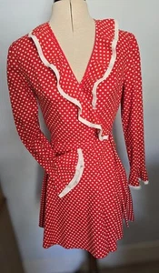 1960s Shubette Red Spotted Cotton Mini Dress Small. Swinging 60s. - Picture 1 of 9