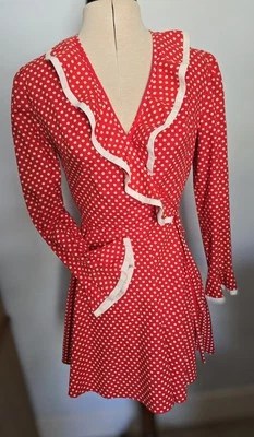 1960s Shubette Red Spotted Cotton Mini Dress Small. Swinging 60s.  - Image 1 of 4