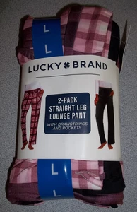 Lucky Brand Women's Straight Leg Lounge Pants 2-Pack  Size L Black & Plaid NEW - Picture 1 of 7