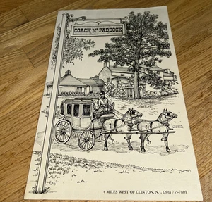 1970s COACH N' PADDOCK Restaurant , CLINTON NEW JERSEY Menu - Picture 1 of 6