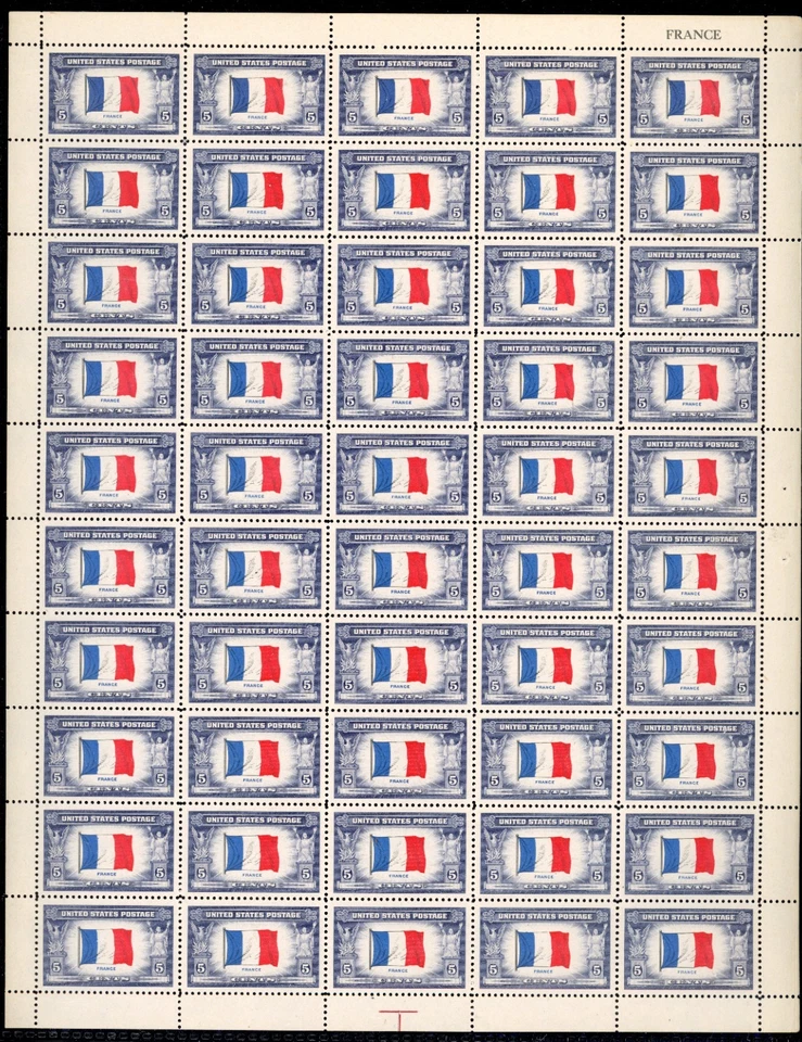 United States 1943 France Scott# 915a RARE REVERSE PRINTING FULL SHEET Mint XF - Image 1 of 2