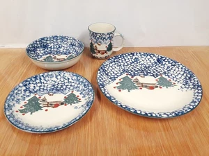 Folk Craft Hütte im Schnee 4-teiliges Set Teller Schale Becher - Bild 1 von 17