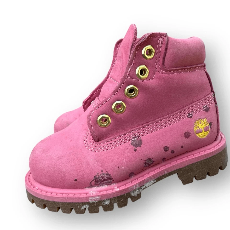Timberland Pink Leather Combat Boots Toddler size 6 - Image 1 of 4