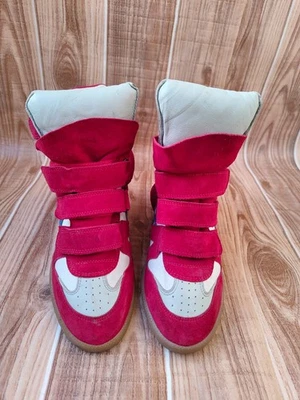 Isabel Marant Rojo/Blanco Bekett Gamuza Parte Superior Alta Cuña Tenis EU 38 US 7.5 Foto 1 de 4
