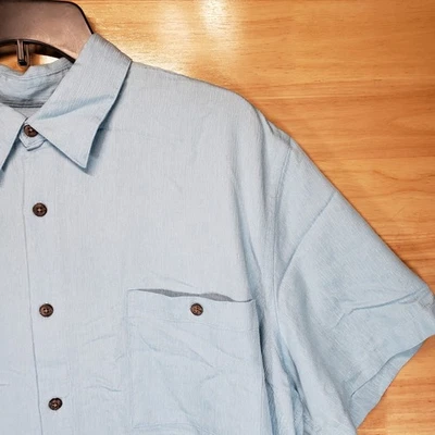 Camisa informal Island Shores XL abotonada azul mezcla de rayón manga corta para hombre Foto 1 de 4