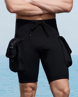 3mm Neoprene Wetsuit Diving Shorts for Mens with Pockets Scuba Diving Tech Pants - Image 1 of 4