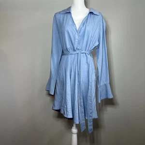 Lulus Kleid Damen Gr. XL blau langarm kurz schick mit Gürtel feminin - Bild 1 von 12