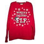 Holiday Time Czerwona bluza z długim rękawem Elf Grafika Przód Sweter Large XMas