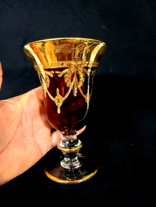 Interglass Arte Italica Medici Italy Ruby Wine Glass W/24kt Gold - Picture 1 of 5