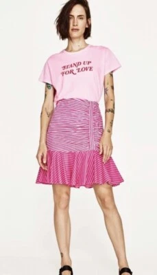 SEXY TRIMMED SKIRT by ZARA BASIC M UK 10 VGC PINK MIX STRIPED ZIP COTTON BLEND - Image 1 of 4