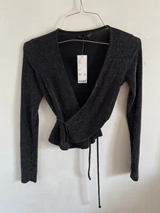 URBAN OUTFITTERS Women’s Wrap Top Glittery Sparkly Holiday Crop Top Shirt Blouse - Picture 1 of 3