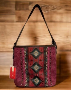 Montana West Aztec Collection Hobo Tote Purse Maroon Concealed Carry New NWT Bag - Picture 1 of 13