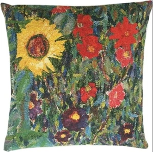 BELGIAN TAPESTRY KLIMT COUNTRY GARDEN B 18" CUSHION PILLOW COVER ZIP VELVET BACK - Picture 1 of 5