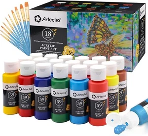 Acrylfarbe 28 Stk. Künstler Set – 18 x 59ml Wasserfest Acrylfarben mit 10 Pinsel - Bild 1 von 7