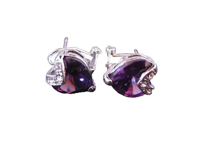Silver Tone Purple Crystal Hearts Earrings - Bild 1 von 7