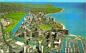 Postcard Aerial View Waikiki Beach and Diamond Head Hawaii HI - Picture 1 of 2