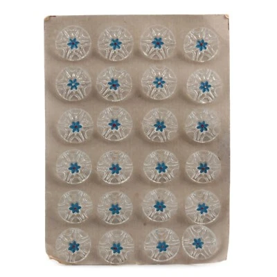 Card (24) Czech Vintage 1930's blue flower clear glass buttons 18mm - Image 1 of 2