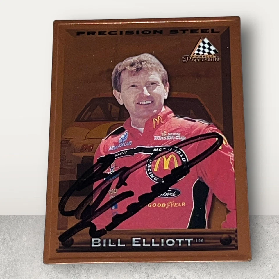 Tarjeta autografiada RARA Bill Elliott 1996 PINNACLE PRECISION STEEL METAL NASCAR Foto 1 de 1