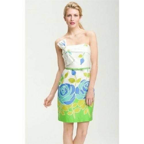 Abito Kate Spade NY Contessa stampa floreale S 6 $438 LETTO DI ROSE BLU SENZA SPALLINE