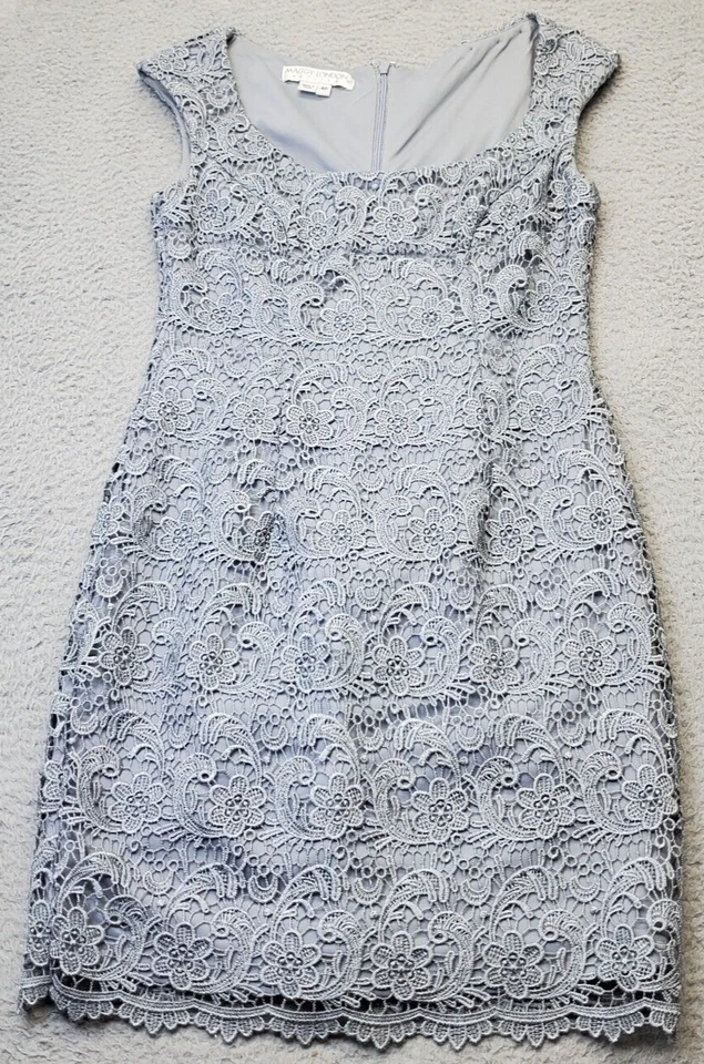 Vestido Vaina Maggy London Mujer Pequeño 4 Gris Crochet Floral Sin Mangas Cremallera Trasera Foto 1 de 4